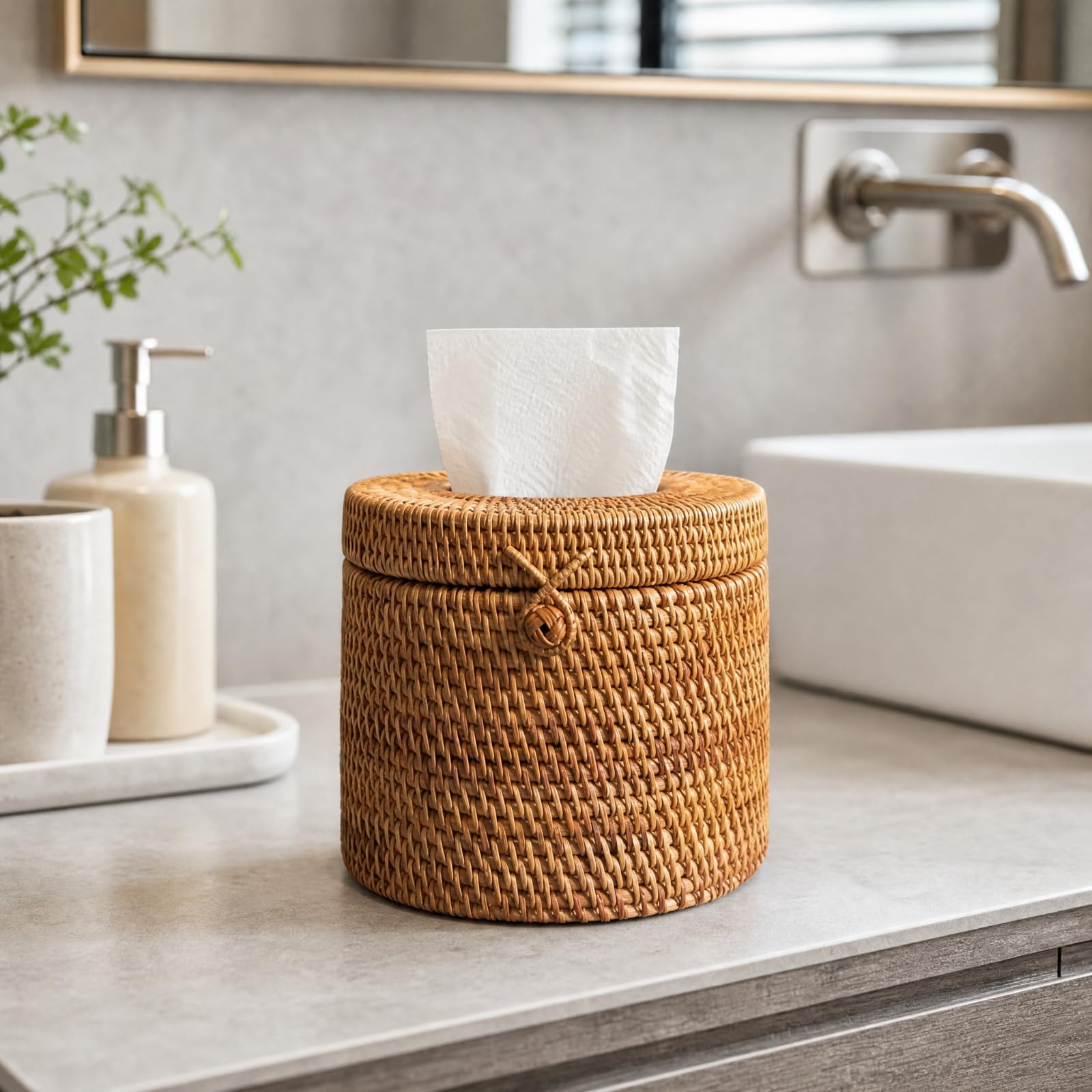 Soporte Papel Higiénico Tejido a Mano Portarrollos Tejido a Mano Fácil Acceso Dispensador Papel Higiénico con Tapa para Hotel, Vehículo