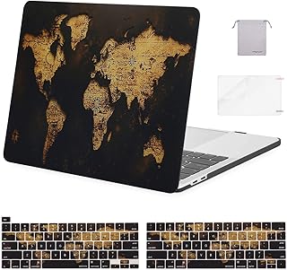 MOSISO Compatible with MacBook Pro 13 inch Case M2 2023-2016 A2338 M1 A2289 A2251 A2159 A1989 A1706 A1708, Plastic Pattern Hard Shell&Keyboard Cover&Screen Protector&Storage Bag, Gold World Map
