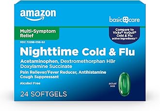 Amazon Basic Care Nighttime Cold & Flu, 24 Softgels