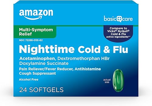 Tienda Basic Care Nighttime para resfriado y gripe, 24 cápsulas blandas