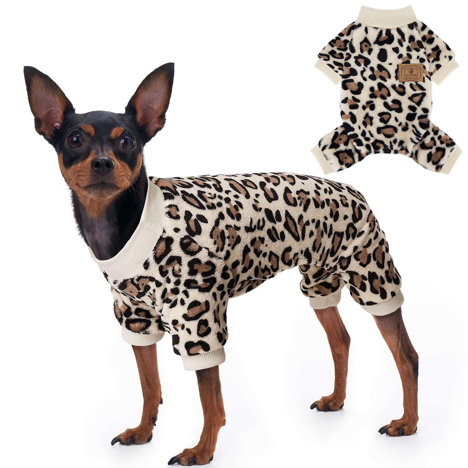 Pyjama en polaire pour chien XPUDAC motif léopard combinaison d'hiver pour chiot