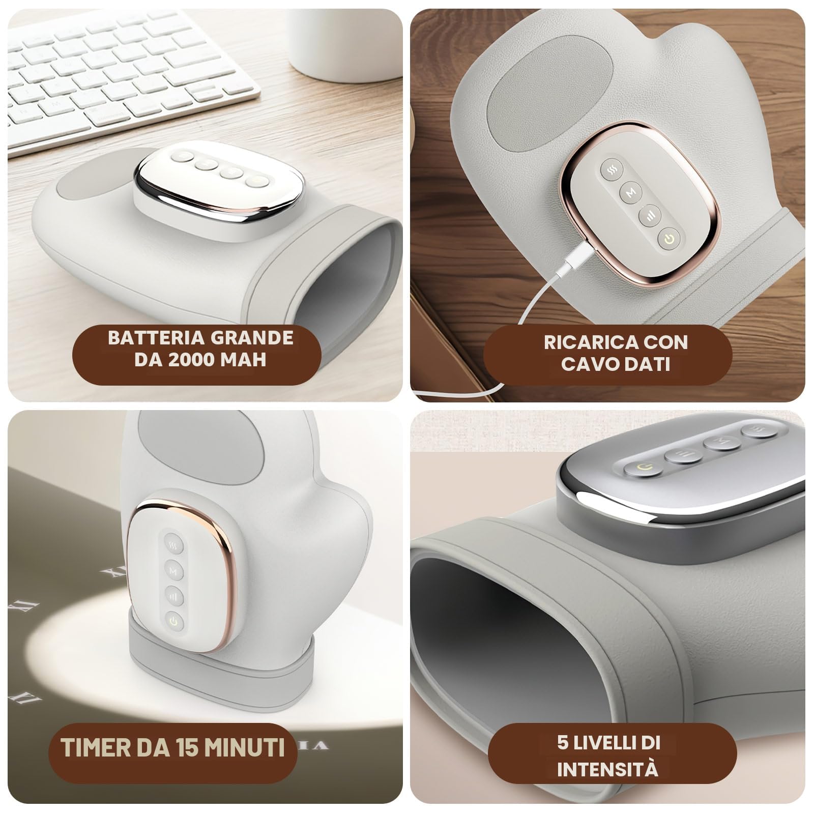 Massaggiatore manuale con compressione e riscaldamento, massaggiatore a mano senza fili USB, 3 modalità massaggiante, massaggiatore a mano, per alleviare artrite, malattie delle mani, regali per