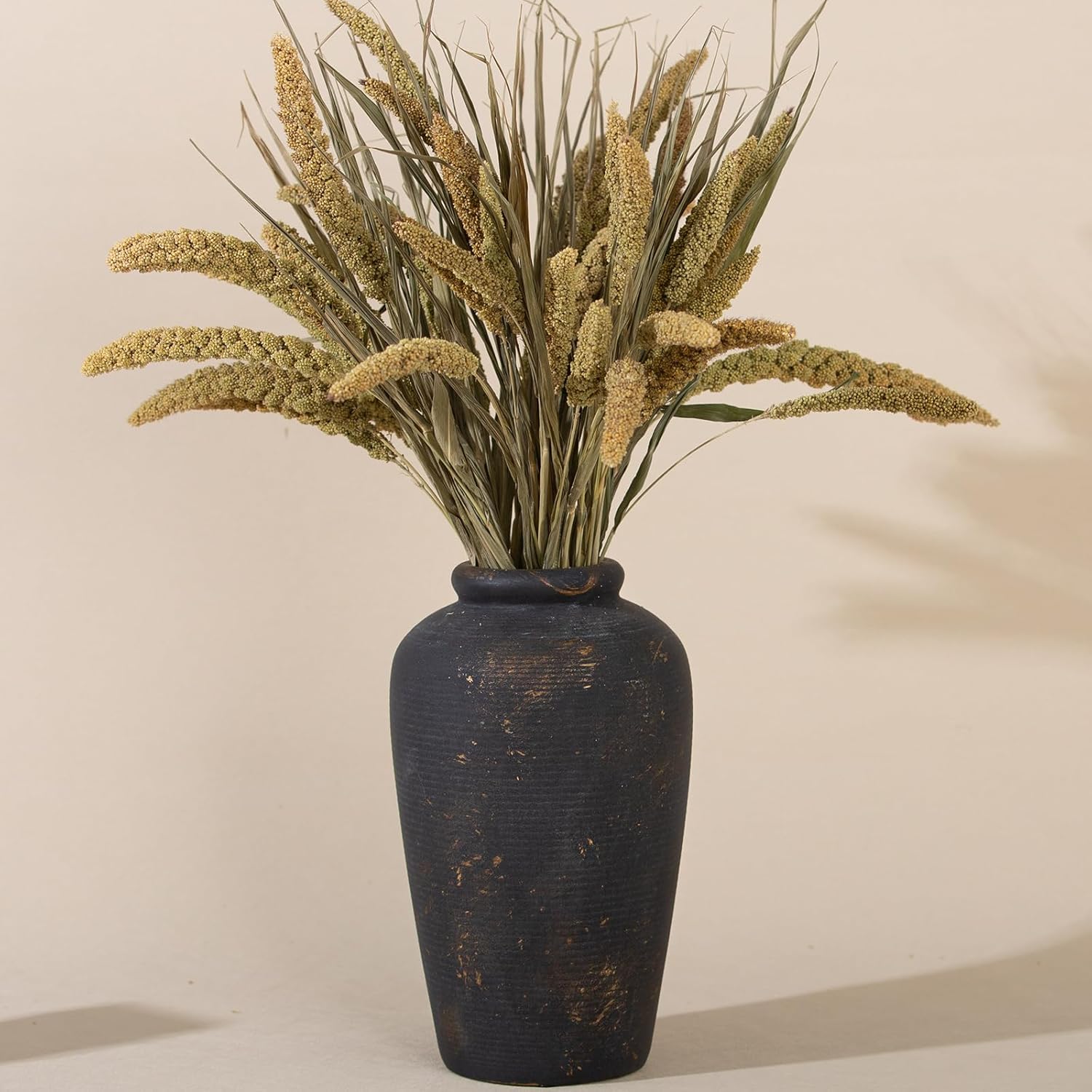 Rustic Ceramic Flower Vase, Small Decorative Terracotta Boho Vase for Living Room, Table Centerpiece, Shelf Decor, Farmhouse, Entryway - 11 Inch Tall, Vintage Black - Image 7