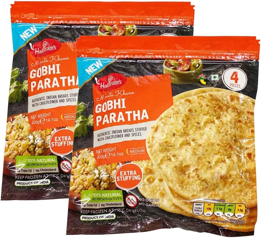 Haldiram's Gobi Paratha | 400G | Cauliflower Paratha | Cauliflower Stuffed Flatbread | Spiced Grated Cauliflower Filling | Breakfast Food |Ready to Eat | 100% Fresh | Indian Origin (Pack of 2)