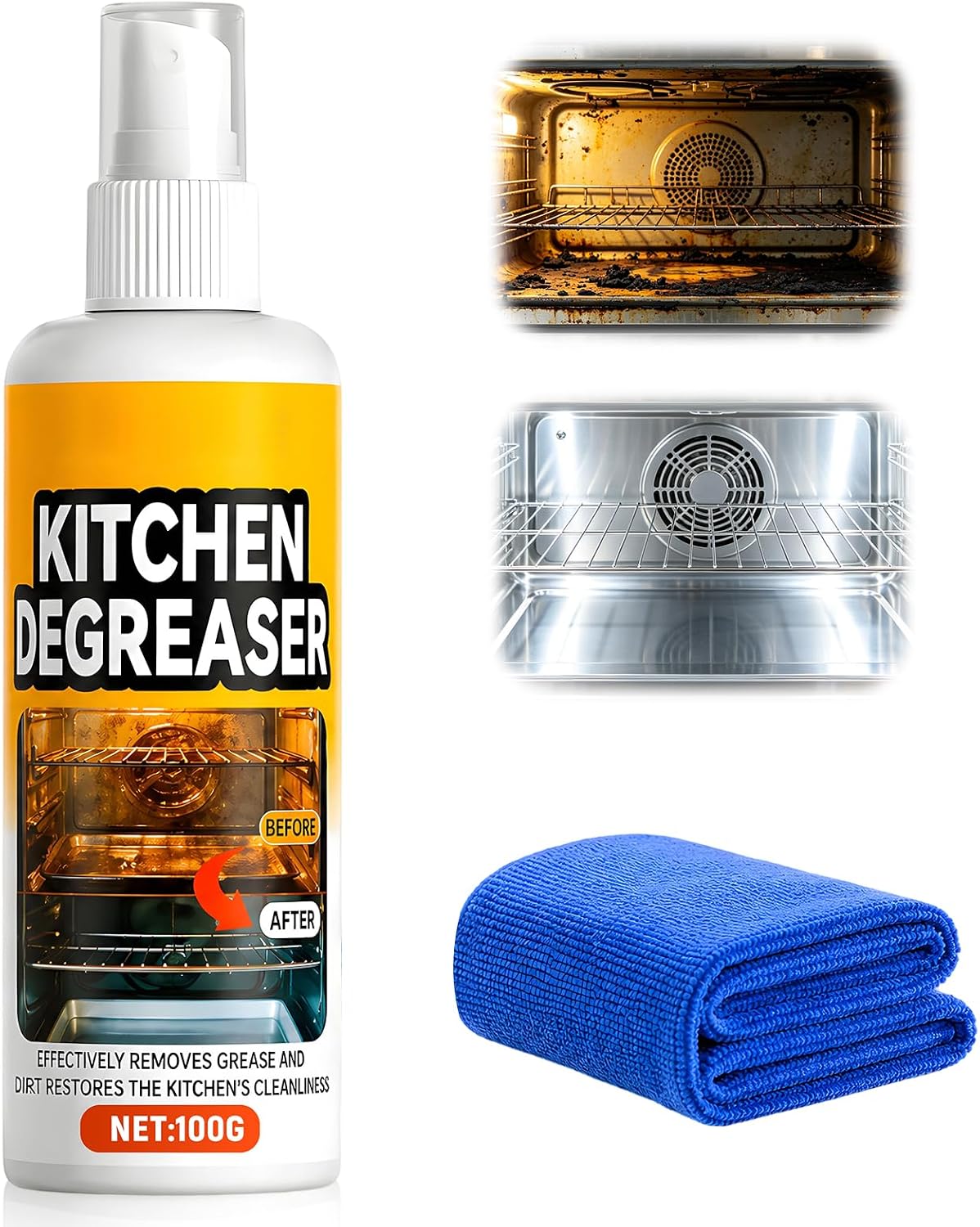 BBQ Grill Cleaner Spray, Heavy Duty Kitchen Degreaser, Fast-Acting Grease Removal Spray (2pcs)