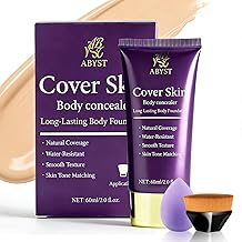 Body Coverage Perfector - Waterproof Body Makeup with Brush & Marshmallow Puff - No Transfer, Full Coverage for Tattoos, Scars, Veins 2.0oz Natural Beige