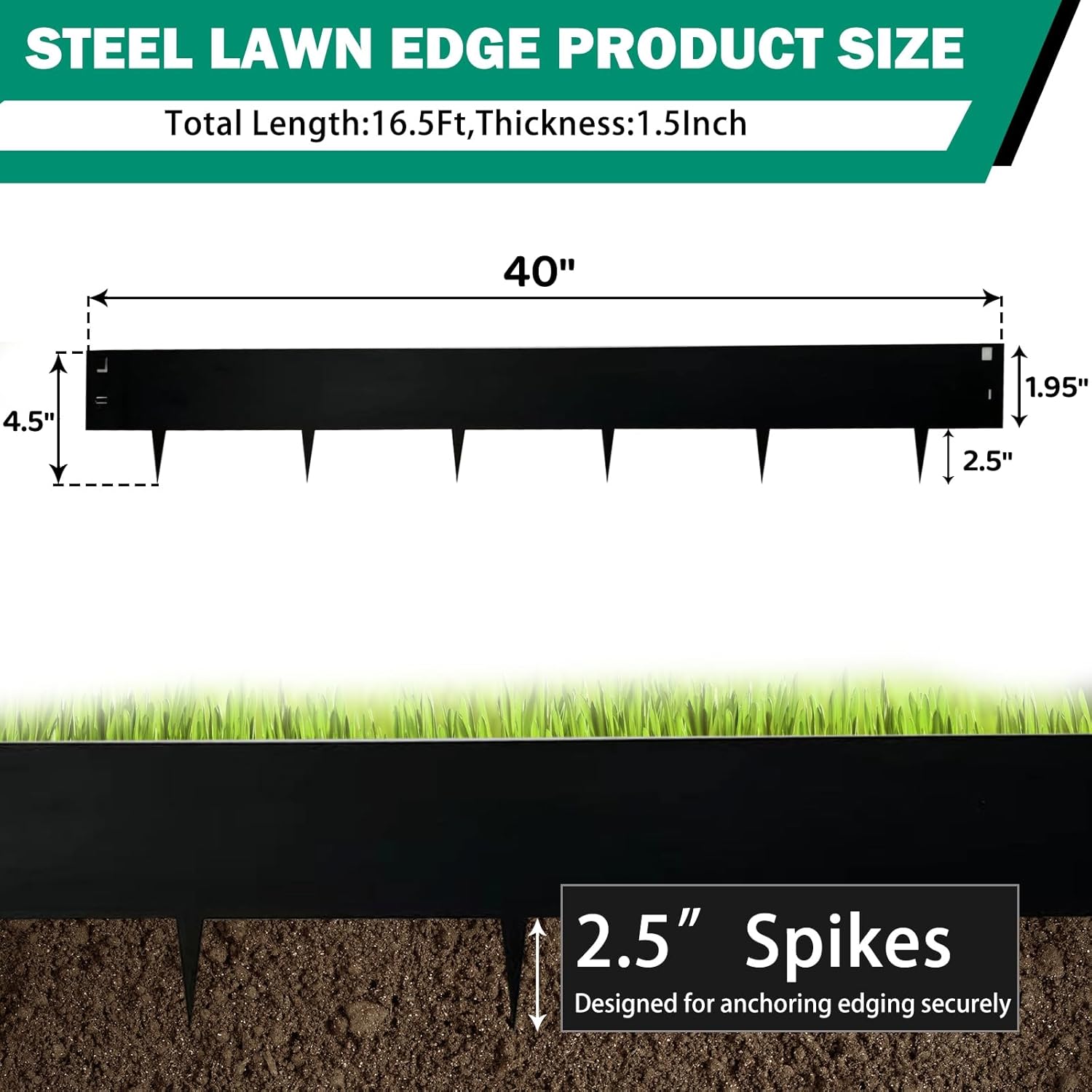 Metal Garden Edging 4.5"x40",Total 16.25ft Length Galvanized Steel Landscape Edging,Black Flexible Sidewalk Lawn Edging Border for Garden,Lawn,Flowerbed (5Pack)…