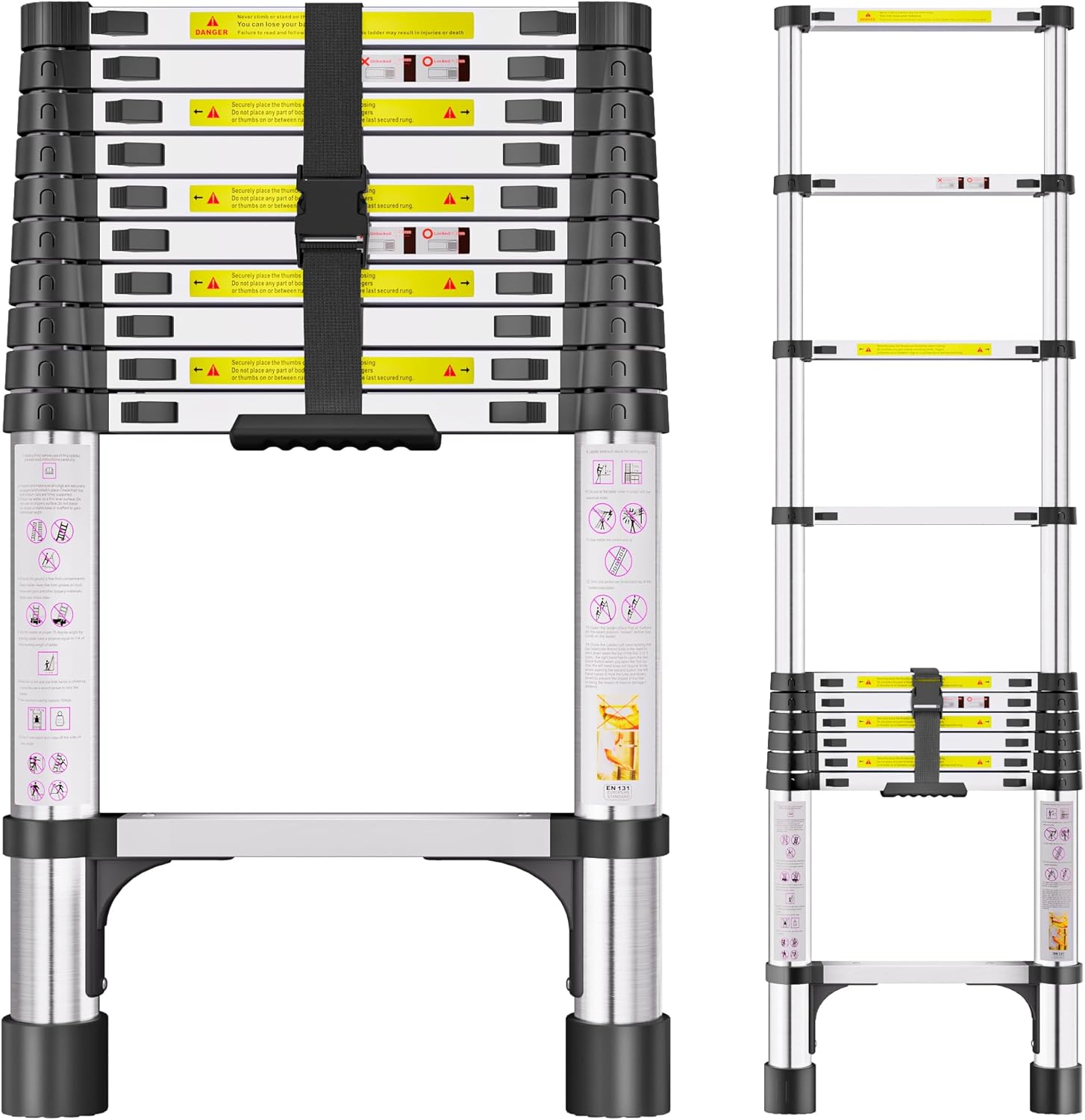 Telescopic Ladder  3.2M Stainless Steel Thickened High-Strength Loft Ladder  Portable Ladders Extendable with Non-Slip Feet Adjustable Height for Roof Attic Caravans
