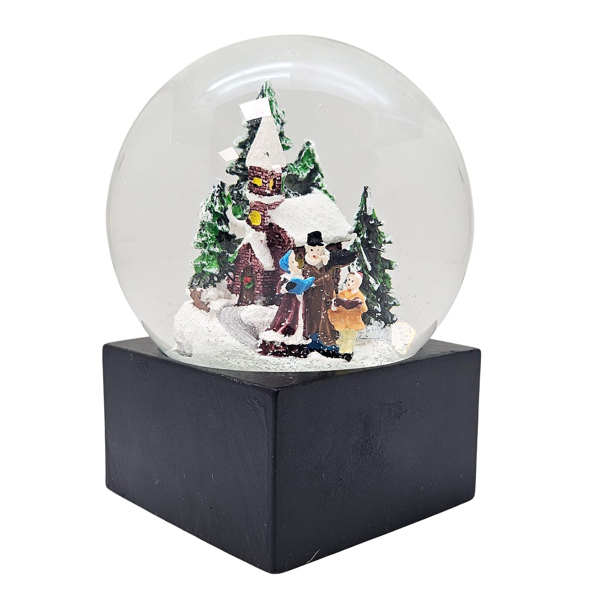 Minium Collection 20120 Schneekugel Weihnacht Stimmung Winterspaziergang auf Sockel schwarz, Durchmesser 100mm