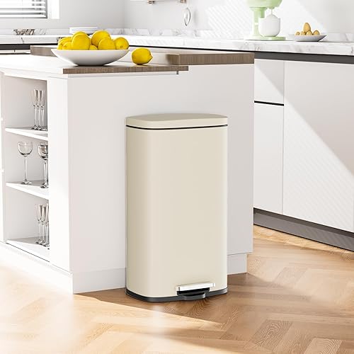 Miniatura 3 de Arlopu Cubo de basura de 8 galones, de acero inoxidable, cubo de basura de cierre suave con cubo interior de plástico extraíble, a prueba de huellas