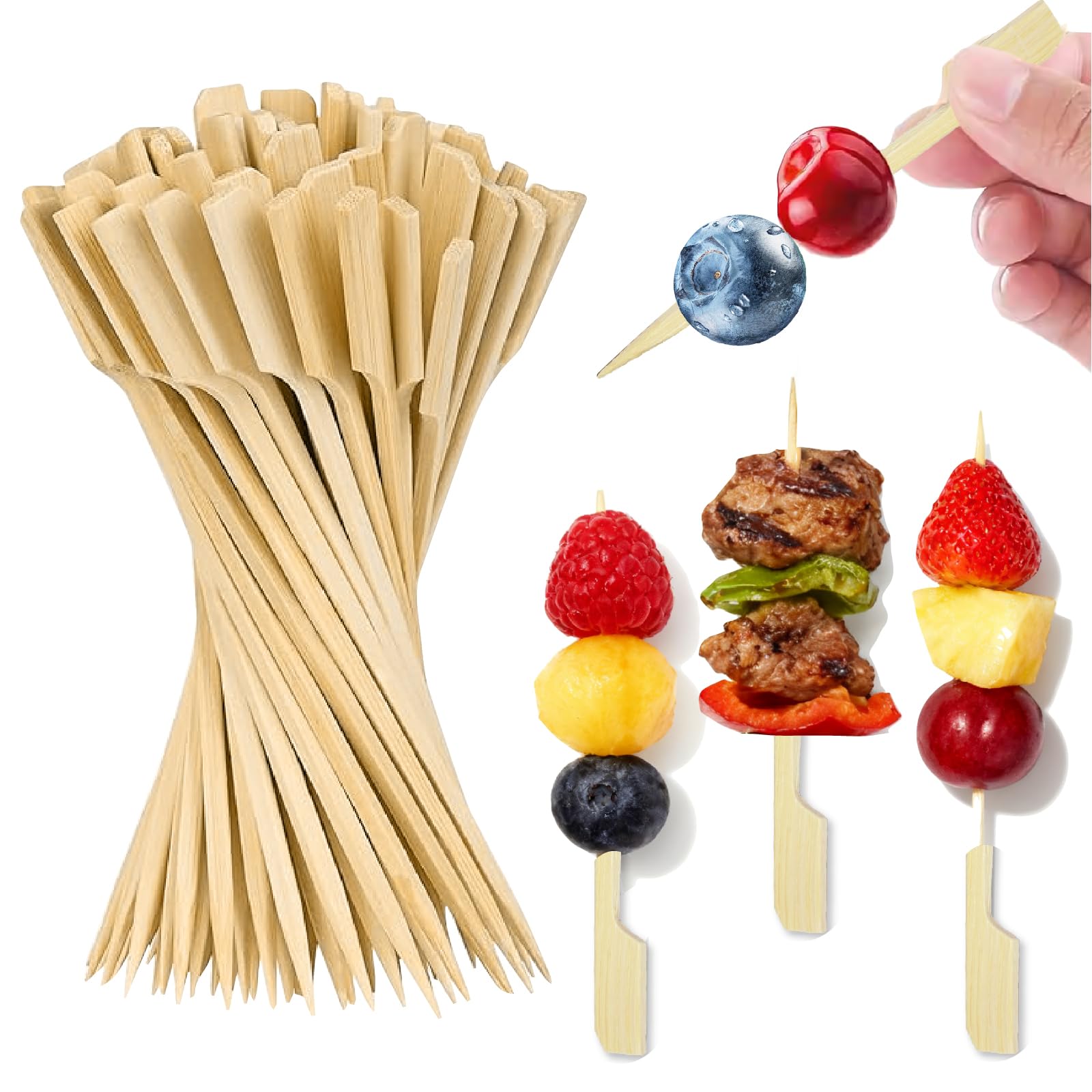 200 sztuk Finger Food Skewers, 9 cm szpikulce na palce, bambusowe wałki | Pałeczki koktajlowe, drewniane łopatki, rożny koktajlowe, pałeczki do grilla, szpikulce do przekąsek i przekąsek