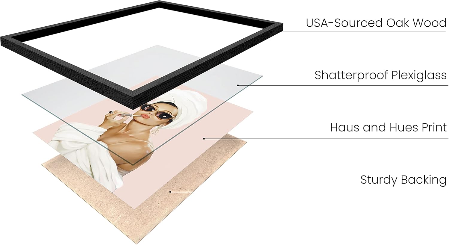 Haus and Hues Pink Framed Wall Art, Audrey Hepburn Wall Art, Glam Wall Decor, Pink Pictures Wall Decor, Makeup Design, Celebrity Framed Art, Vogue Art (Black, 12x16)