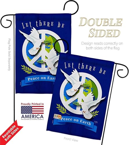 Miniatura 3 de Breeze Decor Earth Peace on Garden Flag Expression Small Decorative Gift Yard House Banner Double-Sided Made in USA 13 X 18.5