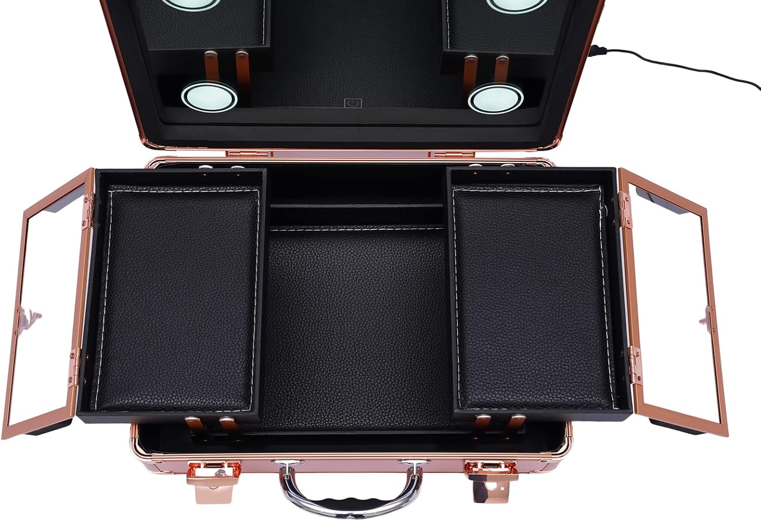 Makeup Train Case Makeup Case with LED Light Mirror Professional Artist Cosmetic Large Makeup Artist Organizer Kit (Gold)