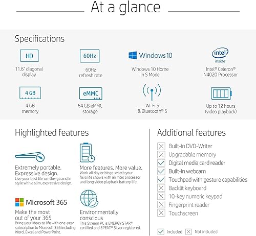 Miniatura 7 de HP 2020 Stream - Computadora portátil de 11.6 pulgadas, Intel Celeron N4020 hasta 2.8 GHz, 4 GB de RAM, 32 GB de almacenamiento eMMC, Windows 10