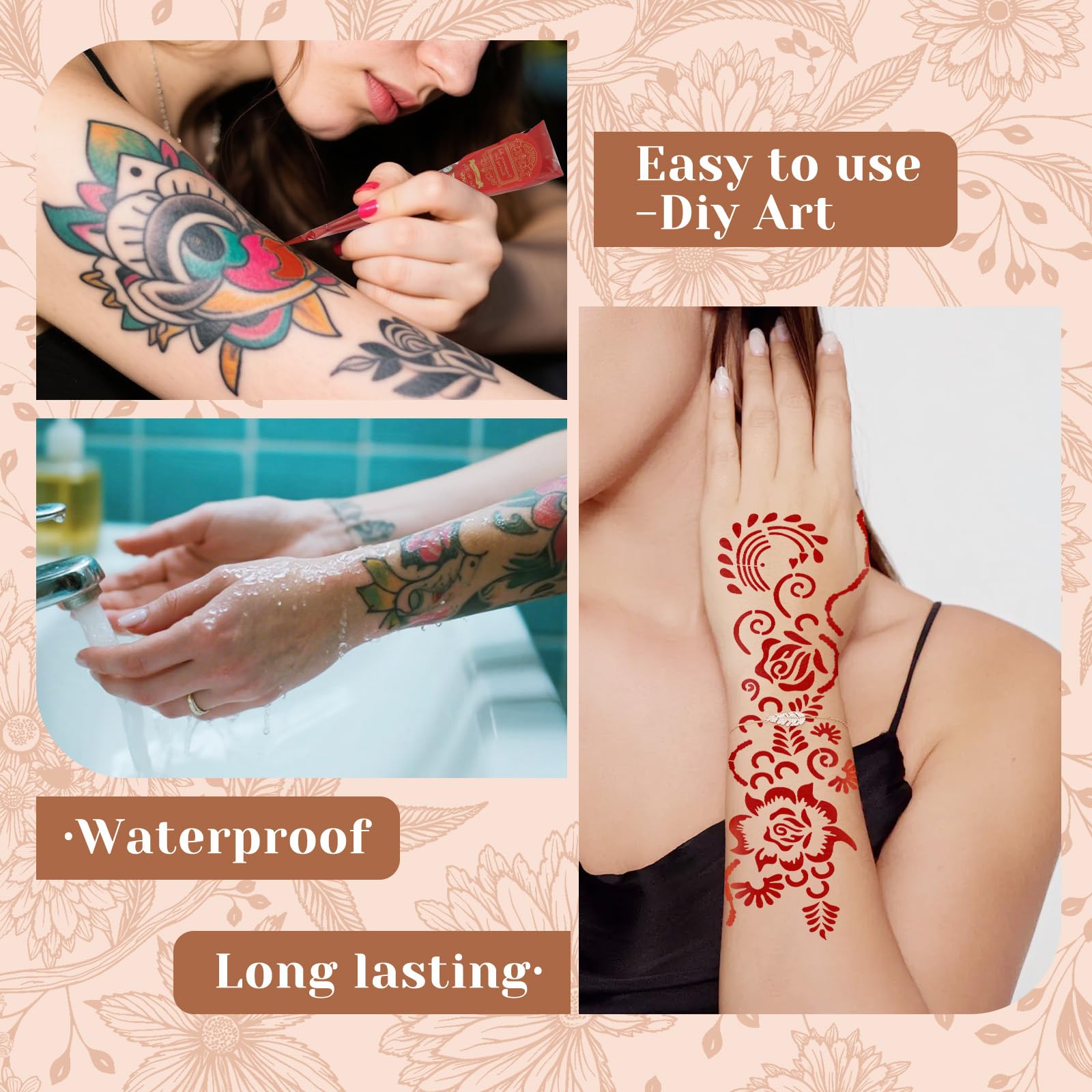 DIY Body Art Tattoo Kit with Reusable Stencils and Body Paint