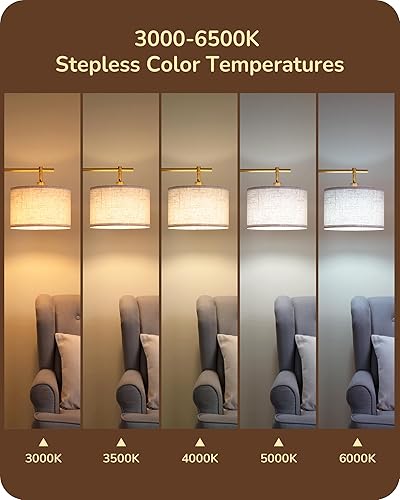 Miniatura 4 de EDISHINE Lámpara de pie regulable, 5 temperaturas de color, lámpara de pie moderna con control remoto y pantalla beige, enchufe E26, lámpara de pie