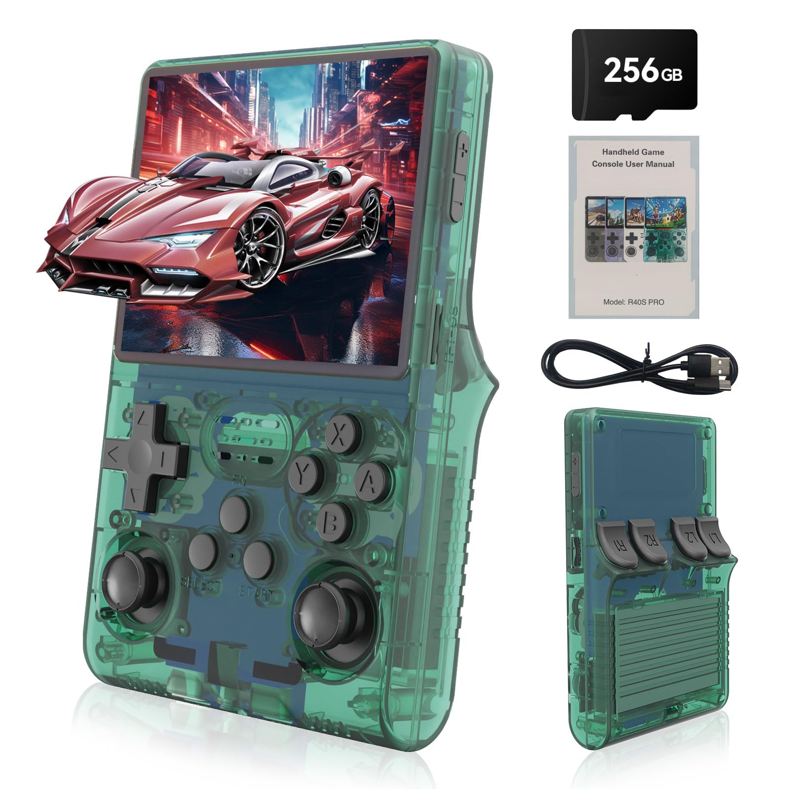 R40S Pro Handheld Game Console,30000 HD Games Mini Retro Gaming Console,3.5-Inch IPS Screen,Built in 45 Emulators,256GB SD Card,3800mAh Battery