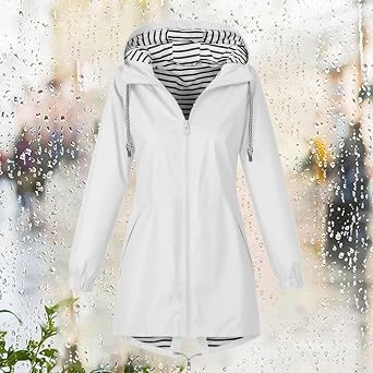Womens Waterproof Jackets Lightweight Hooded Long Rain Coat Rain Jacket Ladies Functional Windbreaker Jacket Softshell Plus Size Breathable Hiking Outdoor Trench Coats