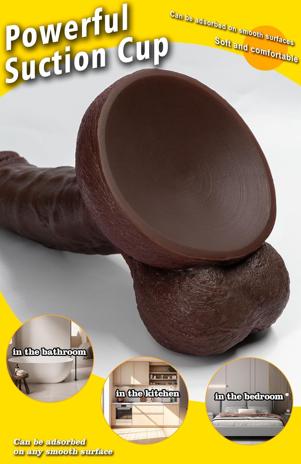 9 Inch Black Realistic Dildo Sex Toy, Feels Like Skin Huge Thick Dildo,with Strong Suction Cup for Hands-Free, Lifelike Silicone Sex Toys for Vagina Anal Stimulation