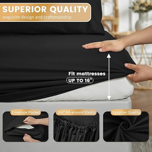 Miniatura 5 de Bedlifes Juego de sábanas tamaño Queen, sábanas refrescantes, ultra suaves, sedosas, transpirables, bolsillo profundo, juego de ropa de cama de