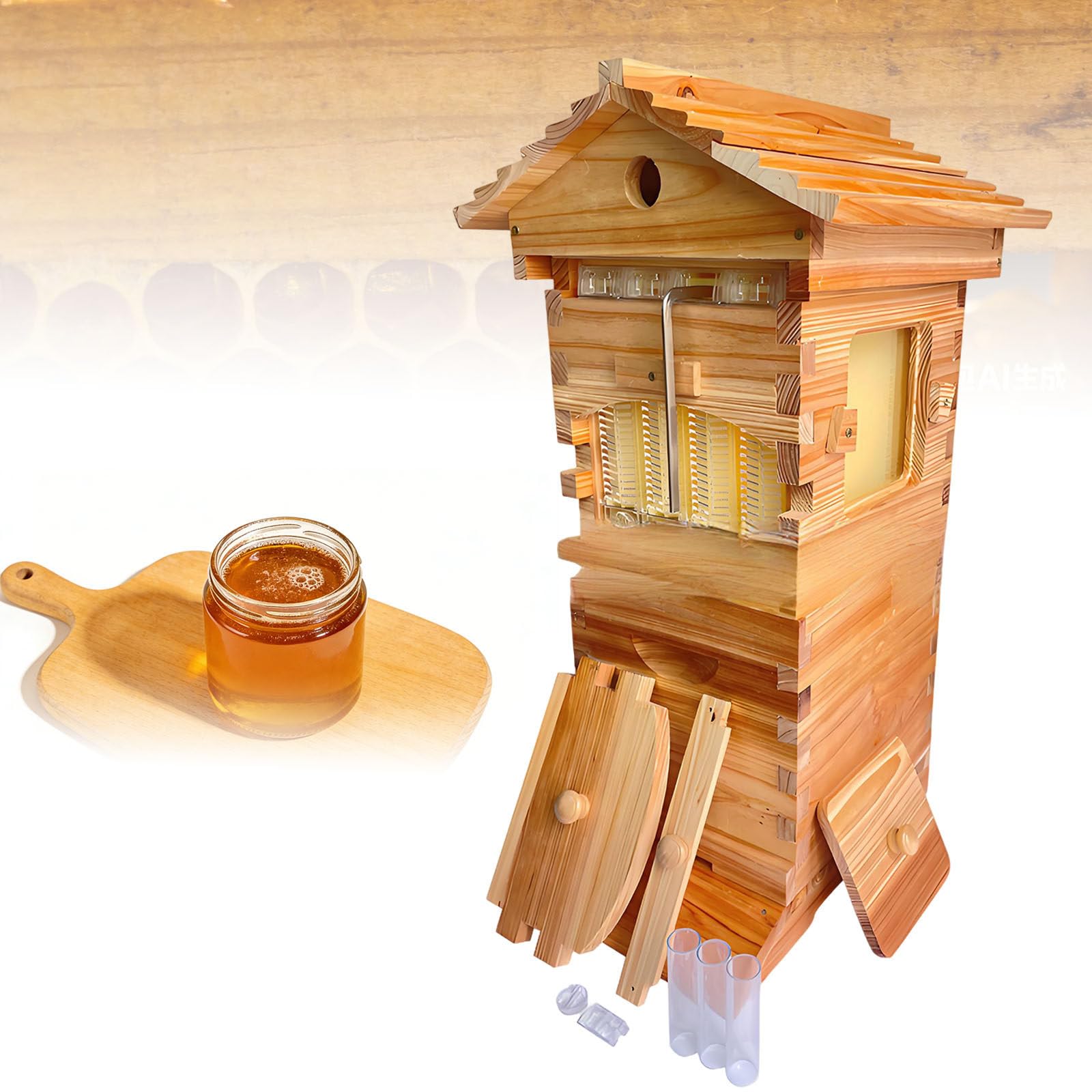 Ymnogjie Bee Hive Starter Kit,Automatic Beehive Box Set,Complete Bee Hive Boxes for Easy Beekeeping,Beginners