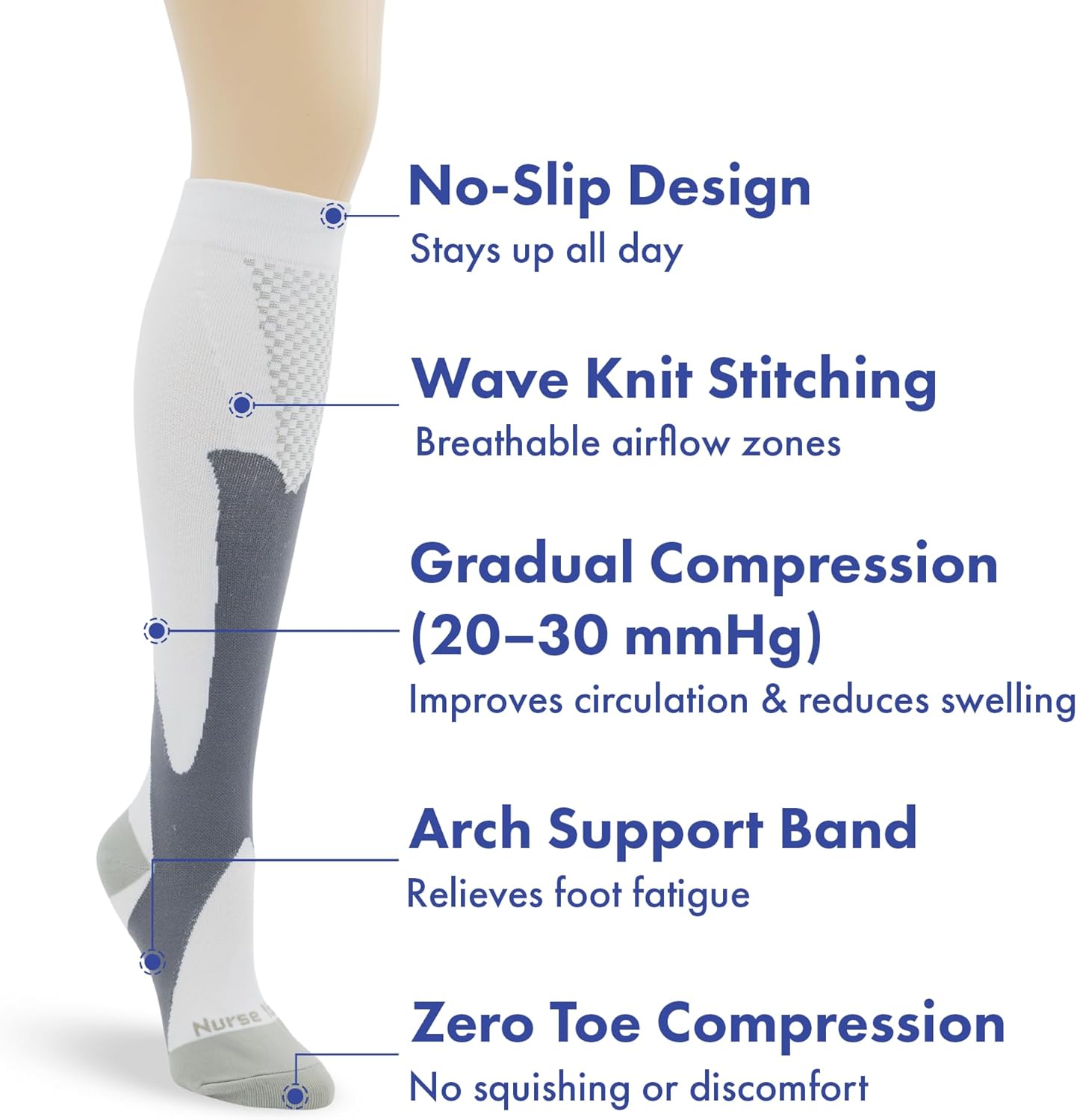 Nurse Yard Compression Socks for Nurses - Women & Men - 20-30mmHg Graduated Compression, Zero-Toe Compression, For Medical Staff, Nursing, Athletic Support Such As Running, Cycling, Hiking - 1 Pair