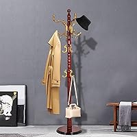 Vista 12 de Percheros de pie con 14 ganchos, perchero de madera natural con base redonda sólida, percheros de altura ajustable, fácil montaje para pasillo
