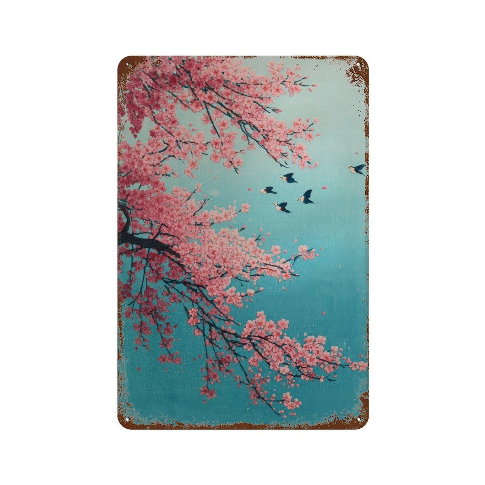 xiaoxiaoshen Cherry Blossom Tree. Japanese Ukiyo Wall Decor Art Metal Tin Poster Modern Home Decor Art Home Bar Shop Decorations Vintage Sign 30x20cm