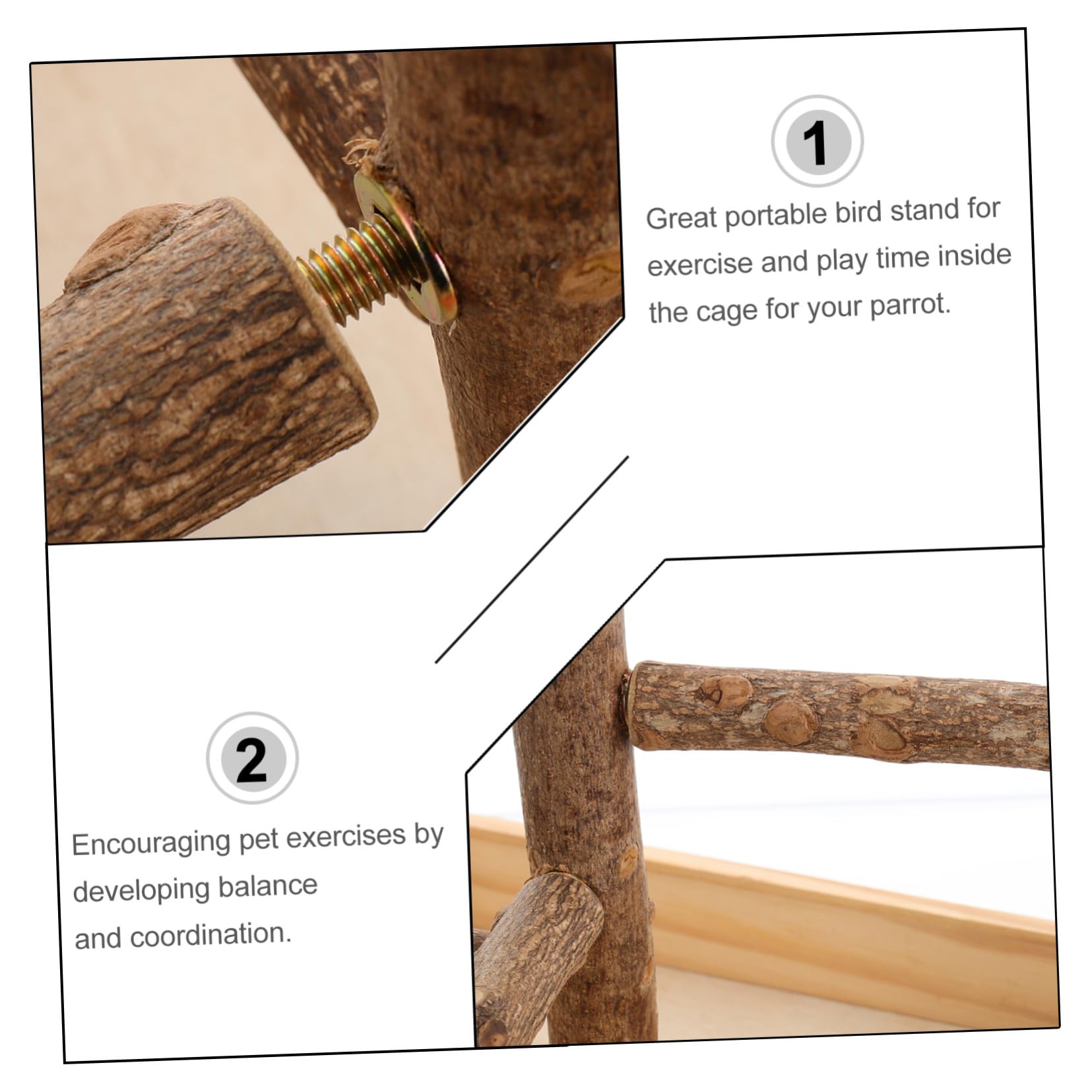 ARTIBETTER de Juego para Pájaros de Madera Portátil Ramas de Actividad, Percha para Loros Pequeño, Soporte para Perchas de Pájaros Adecuado para Entrenamiento y Ejercicio de Aves