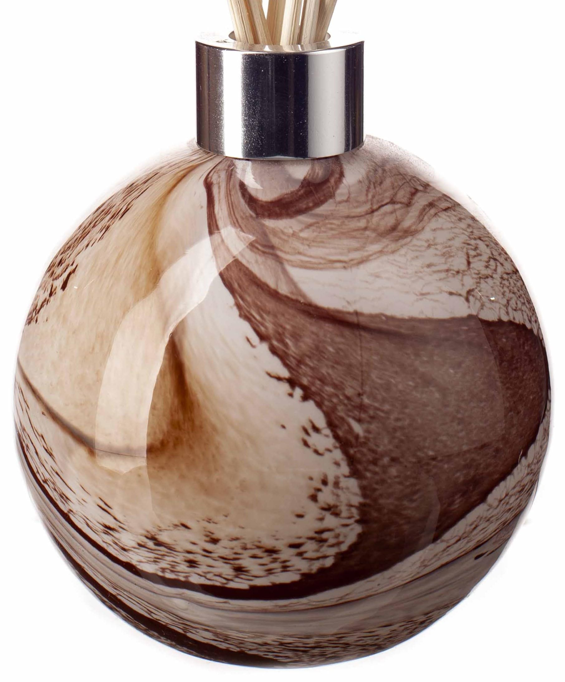 Amelia Art Glass Red/Brown/Cream Glass Reed Diffuser Sphere In & (Rustic Swirl)