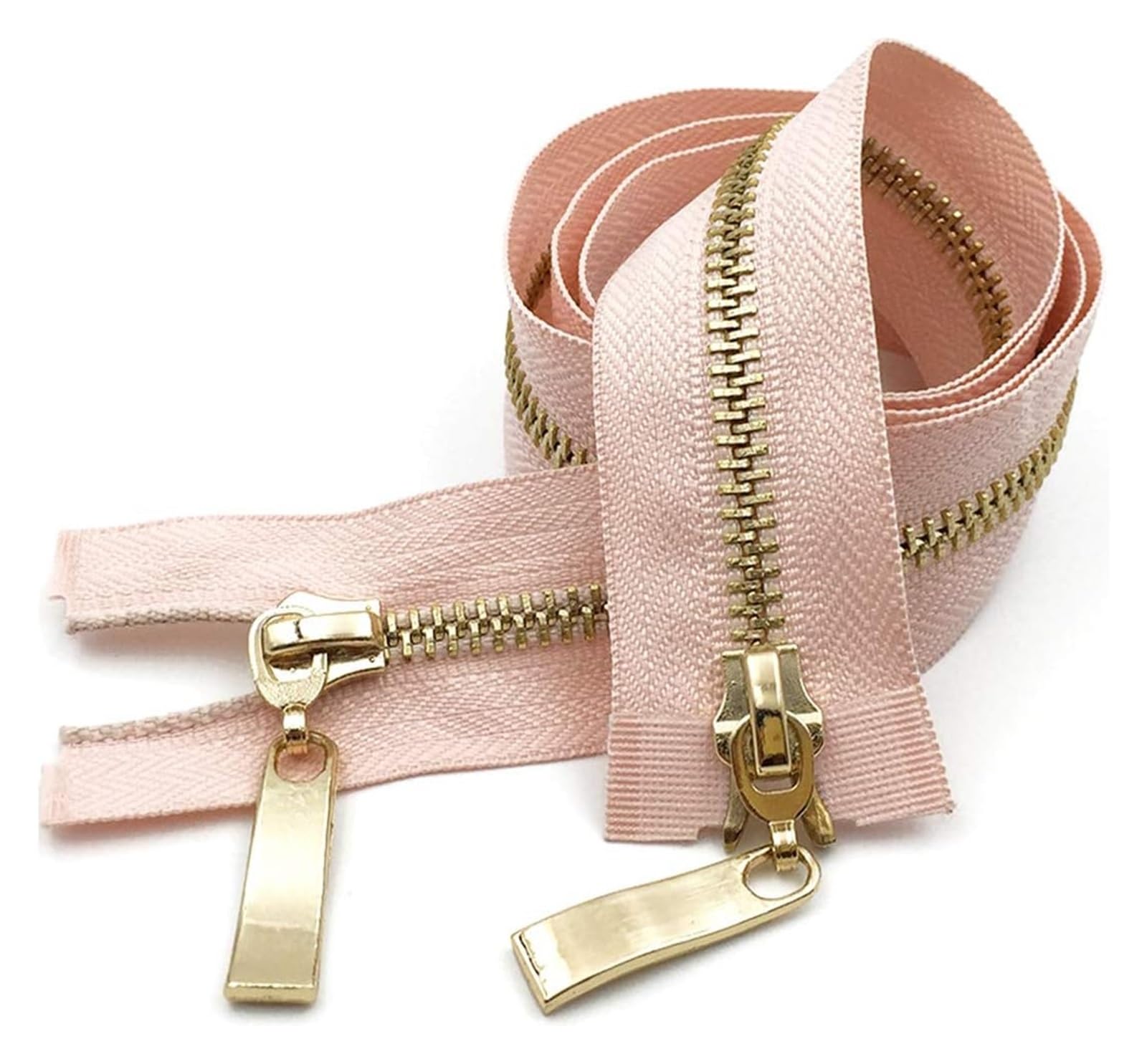 Cremalleras, Cremallera de Extremo Cerrado, 1 Unidad, 80/100/120 cm, Cierre automático, Cremallera metálica Dorada Doble cursor, Ideal for Bolsos y Accesorios Costura(Pink,120)