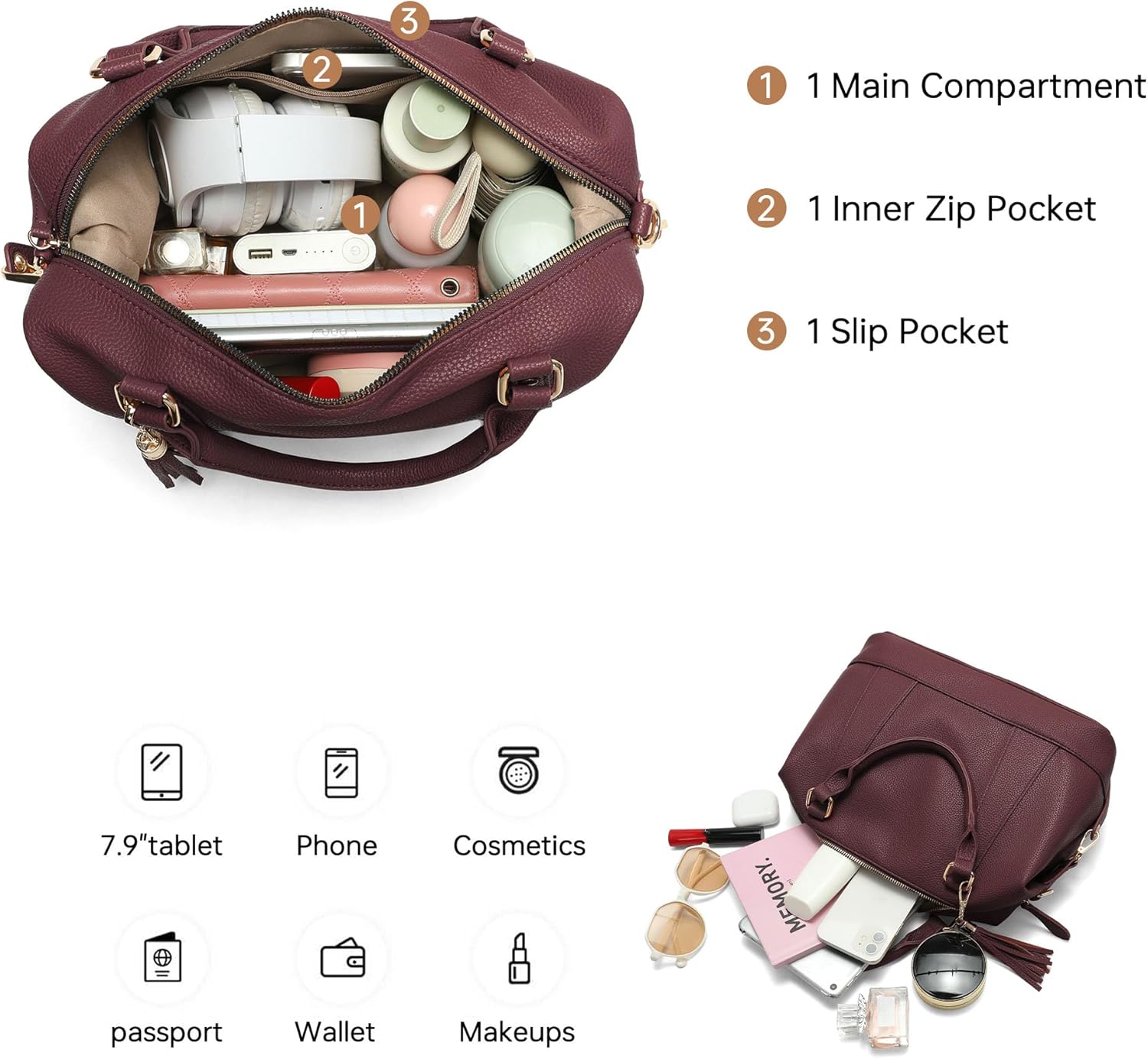 GEMIU Vegan Leather Women'S Handbags Top Handle Tote Bag With Detachable Shoulder Bag Hobo Crossbody Purse