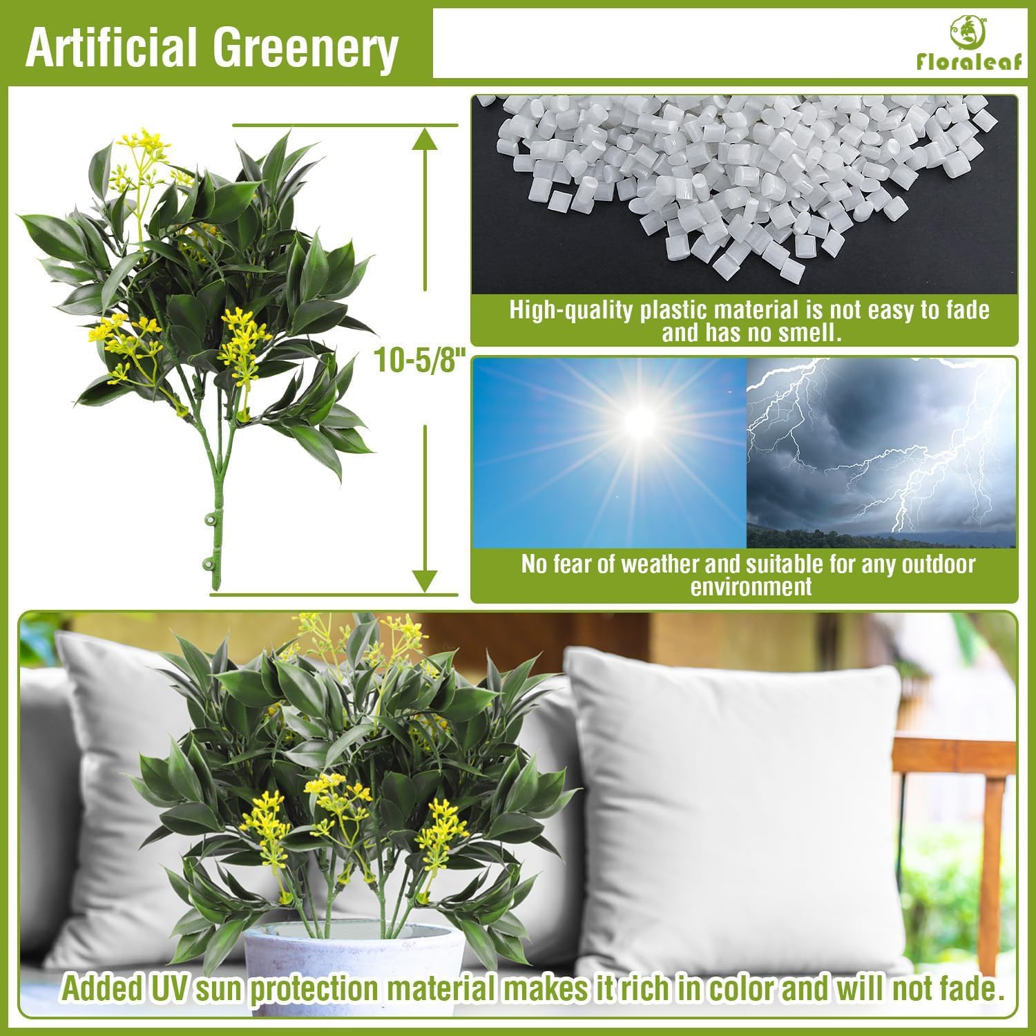 2 PCS Artificial Plants Fake Bushes Plastic Shrubs Flowers for Indoor and Outdoor Wall Decoration Such as Office Balcony Courtyard，Green