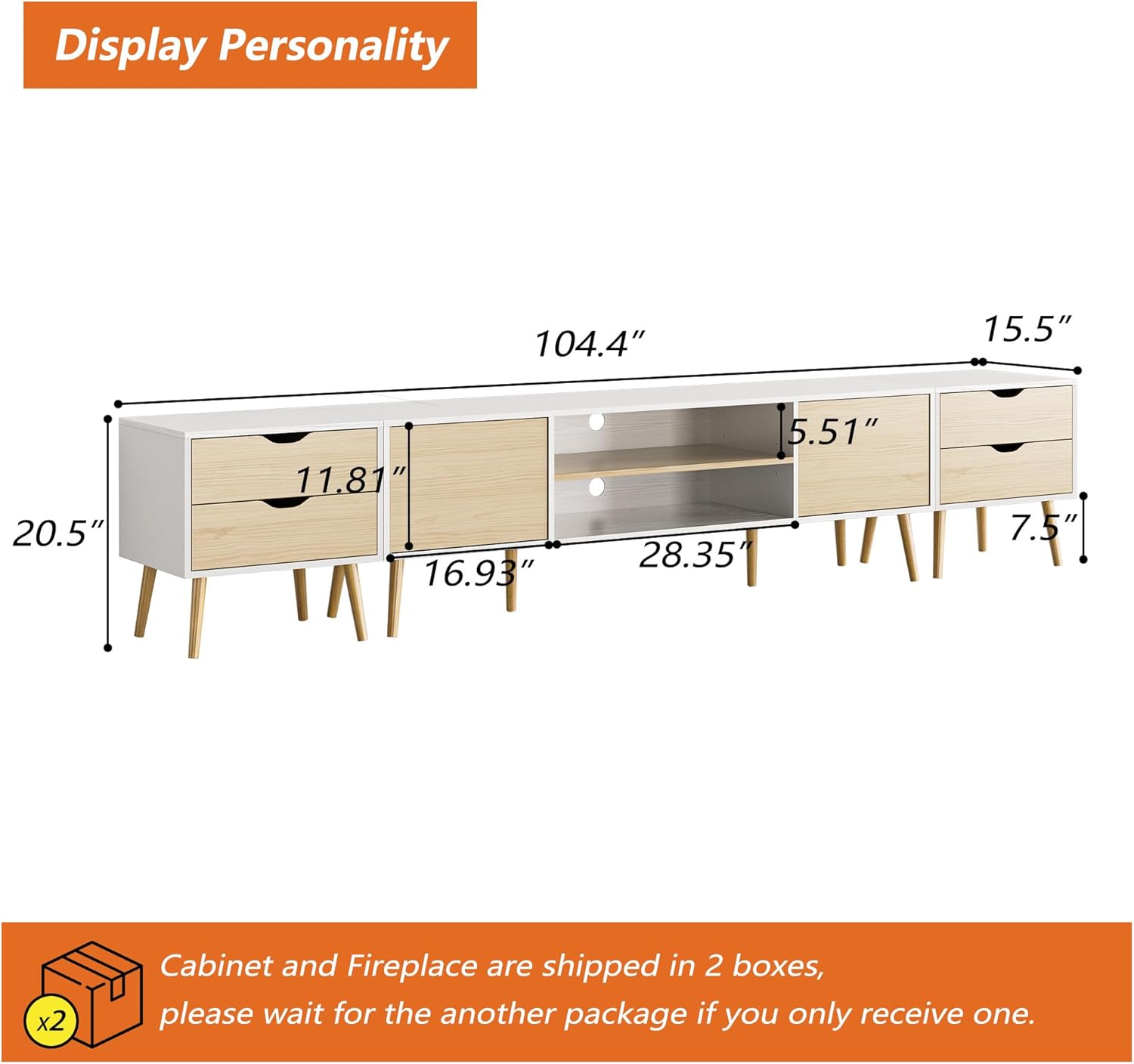 TV Stand for TVs up to 100 Inch, Entertainment Center for 85 95 100 inch TV Console Table with 2 Storage Cabinets and 4 Drawers for Living Room Bedroom - Image 2