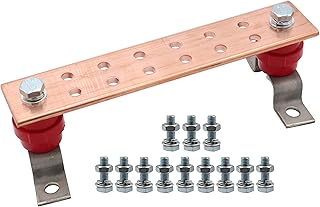 LBY .24"x 1.97"x 9.8" Wall Mounted Copper Ground Bar Kit, with 12 Terminal Positions, Copper Grounding Busbar Bar Kit