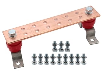 LBY .24"x 1.97"x 9.8" Wall Mounted Copper Ground Bar Kit, with 12 Terminal Positions, Copper Grounding Busbar Bar Kit