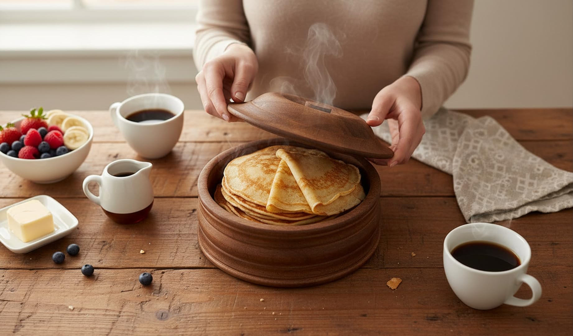 Handgefertigter mexikanischer Tortilla-Stövchenkorb aus Holz indischer Chapati-Roti-Brothalter Box Pfannkuchen-Keeper-Serviergeschir Hot Pot Auflaufform Deckel Home Küche Essdekor, Antik Braun 23 x 11