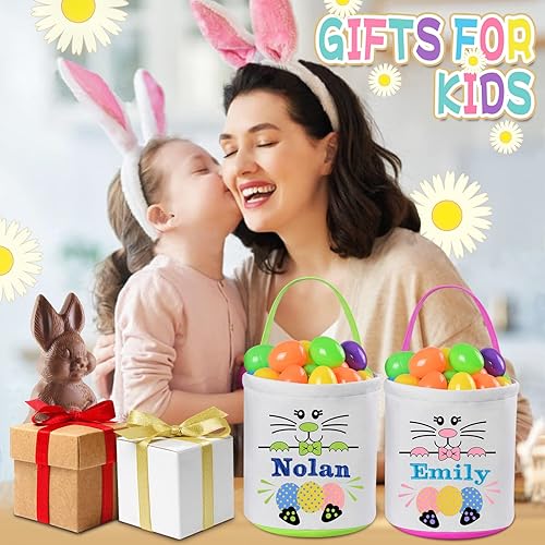 Miniatura 7 de VAPCUFF - 2 cestas de Pascua azules para niñas y niños, cesta de huevos de Pascua, regalos de Pascua, cesta de Pascua personalizada para niños,