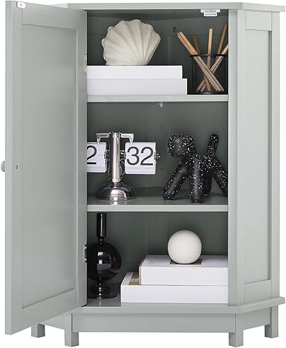 Miniatura 4 de Merax, Armario de almacenamiento de esquina marrón negro con puerta y estante ajustable, armario independiente para baño, cocina o sala de estar