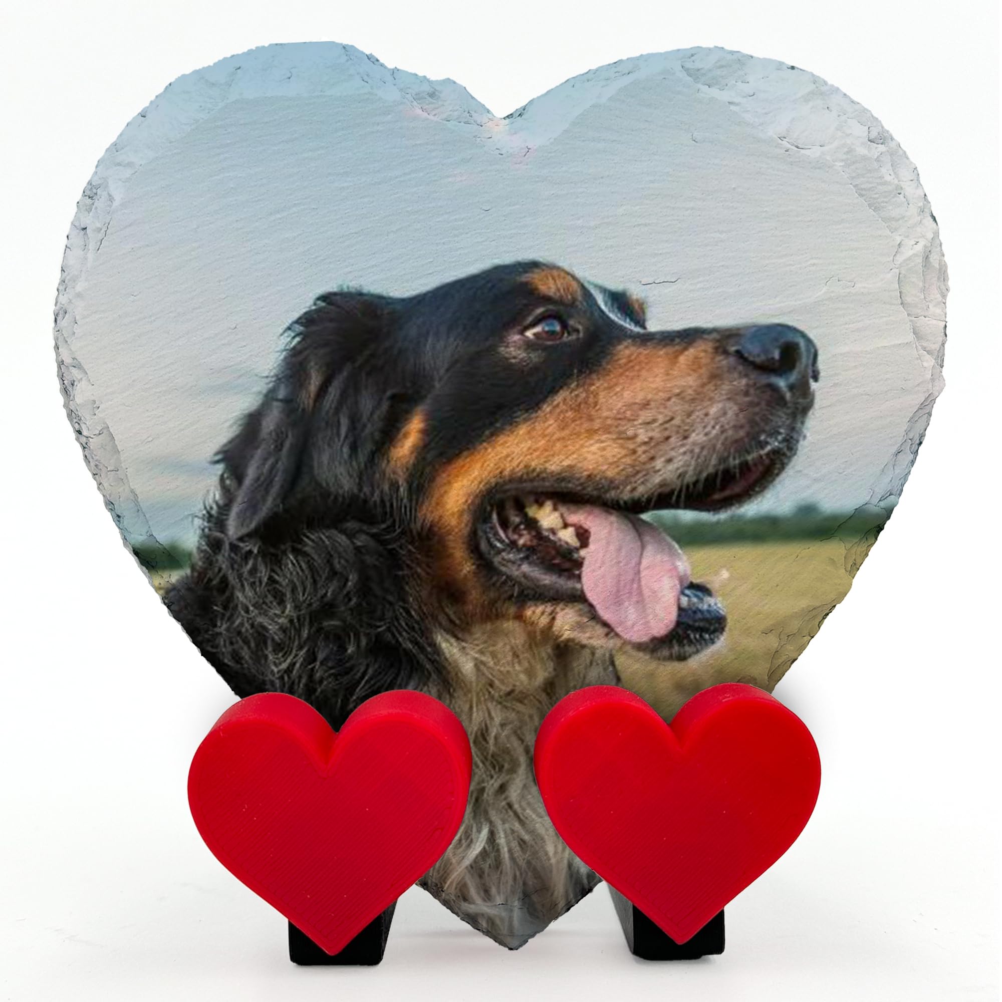 AMAZING Personalised Pet Memorial Heart Plaque with Photo and Text Heart Slate for Dog Cat with Heart Display Stand - Size 10x10 cm