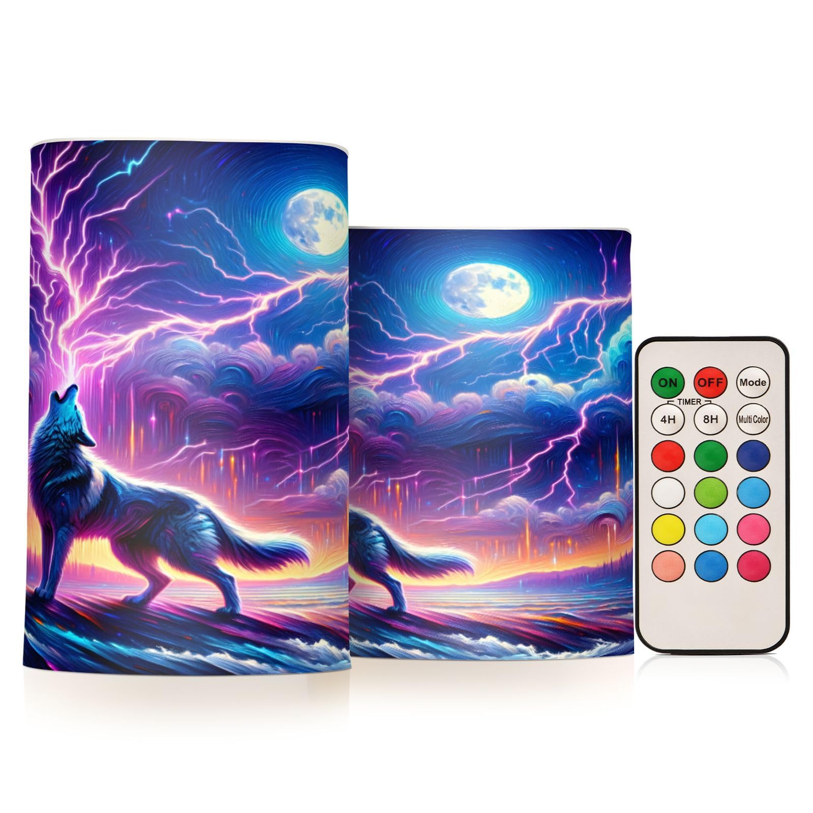 Flickering Flameless Candles Wolf Howling in Moon Night LED Candles with Remote Timer Set of 2 Battery Operated Candle Home Decoration