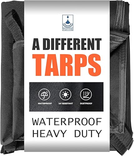 YUFYIG Lona resistente de 6.5 x 7 pies, color negro, multiusos, gruesa, impermeable, para techo, campamento, piscina, duradera, a prueba de