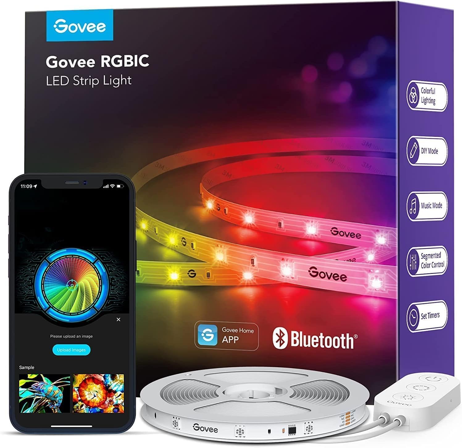 Govee 10m RGBIC LED strip light showing a multicolour gradient