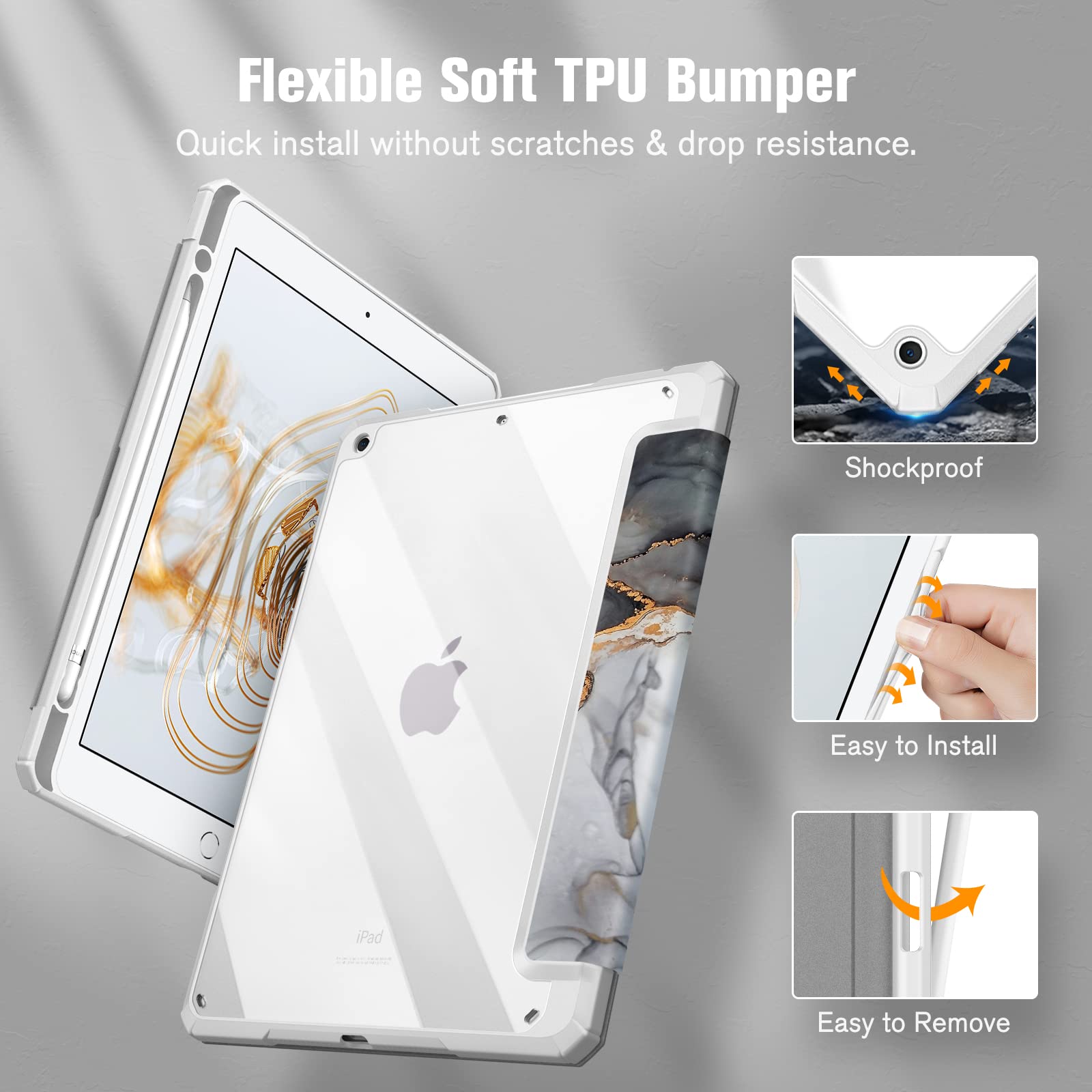 FINTIE Custodia per iPad 10.2 Pollici 9a/8a/7a Generazione (2021 2020 2019) con Portapenne - Antiurto Opaca Trasparente Posteriore Cover con Supporto Multi-angolo, Nero