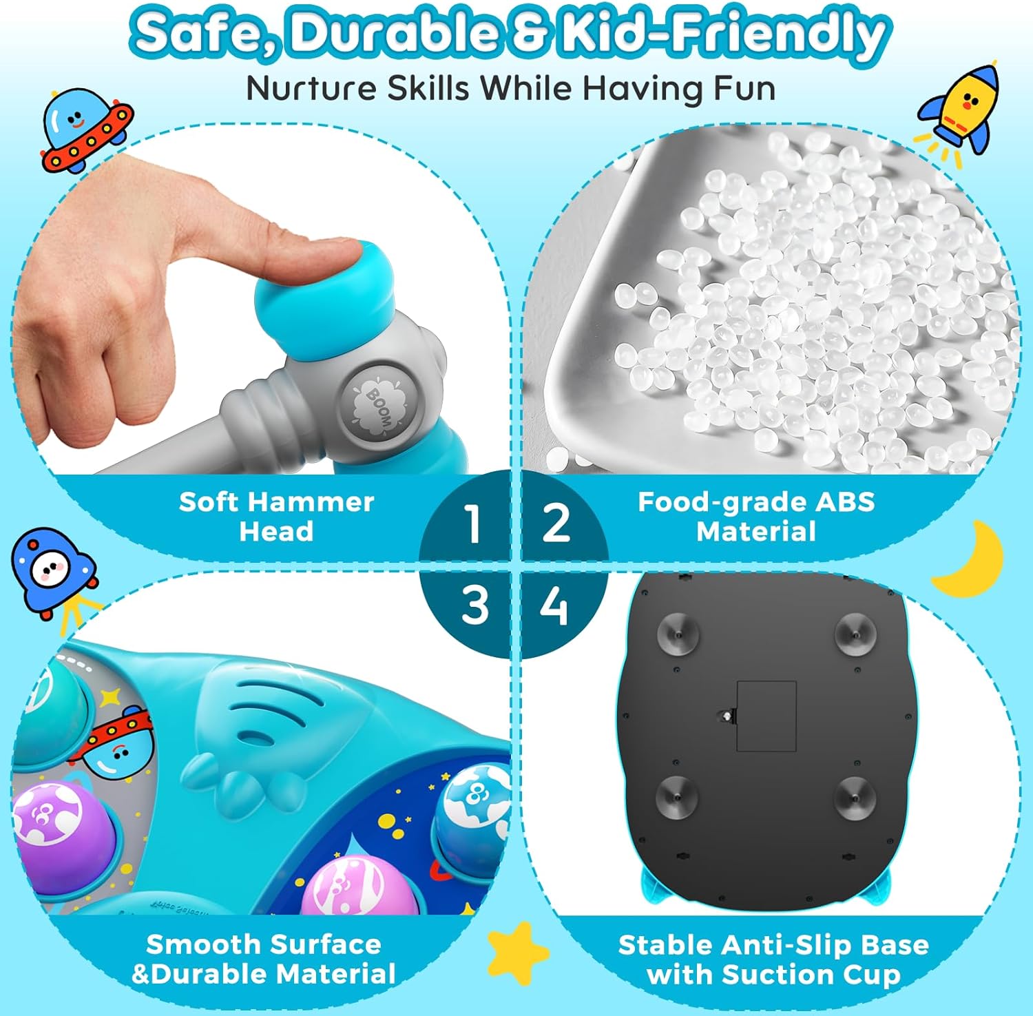 Whack Mole Game for Kids, Idea Gift for 3-12 Year Old Boys and Girls, Interactive Pounding Toy with 2 Hammers, Lights & Sounds, 3 Game Modes Educational Toy for 3 4 5 6+ Year Old Boys- Blue