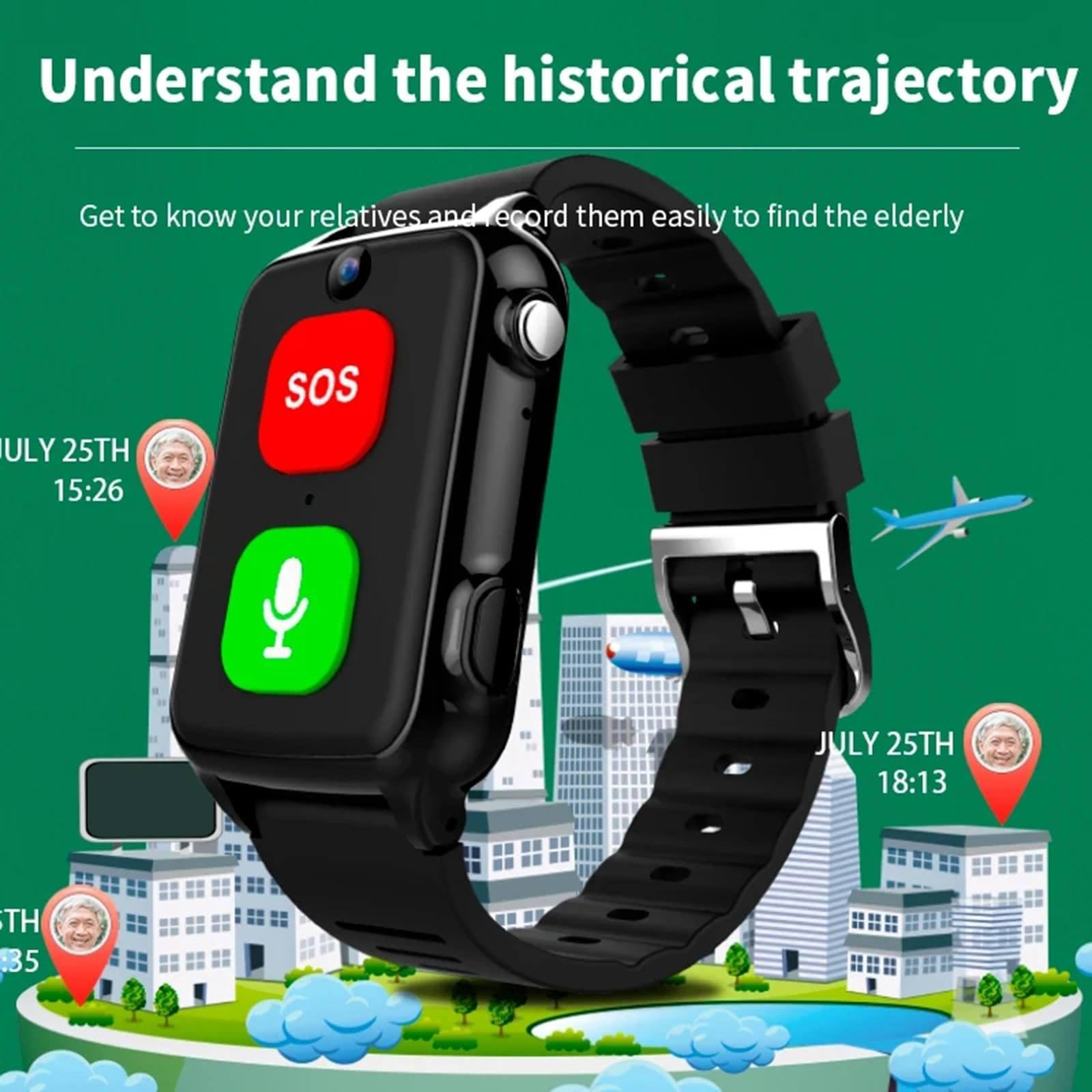 Pulsera SOS Para Personas Mayores, Con Detección De Caídas, Seguimiento GPS 4G, Videollamadas | Asistente De Voz Con Ia | Batería De Larga Duración, Un Gran Regalo Para Personas Mayores Black