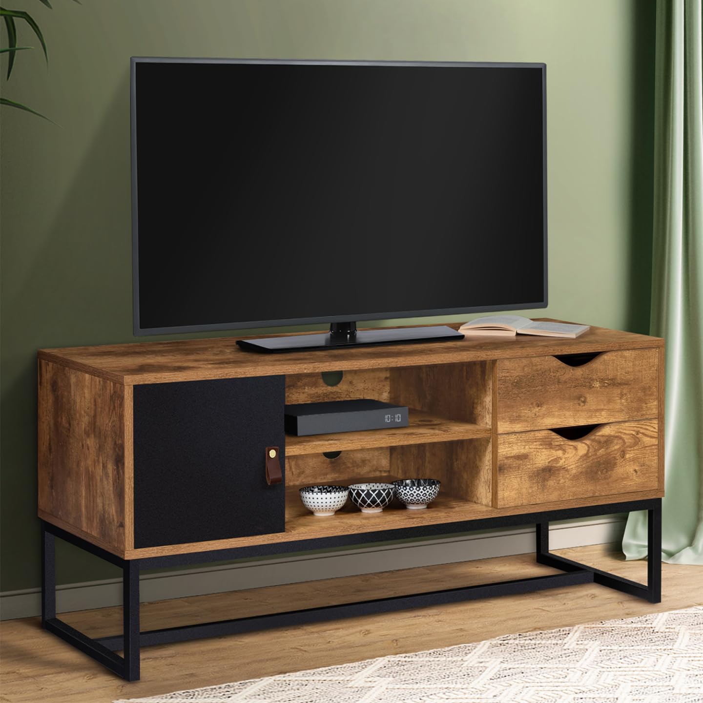 IDMarket - Meuble TV 110 cm Chicago 2 tiroirs Design Industriel