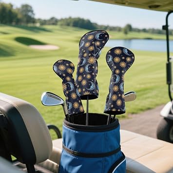 Golf Head Covers Crescent Moons Golf Headcovers with Interchangeable Tags for Hybrid Wood Women Men, PU Leather