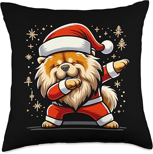 Miniatura 4 de Xmas Chow Chow Gifts Christmas Chow Dog Dab Pose Santa Hat Xmas Throw Pillow, 16x16, Multicolor
